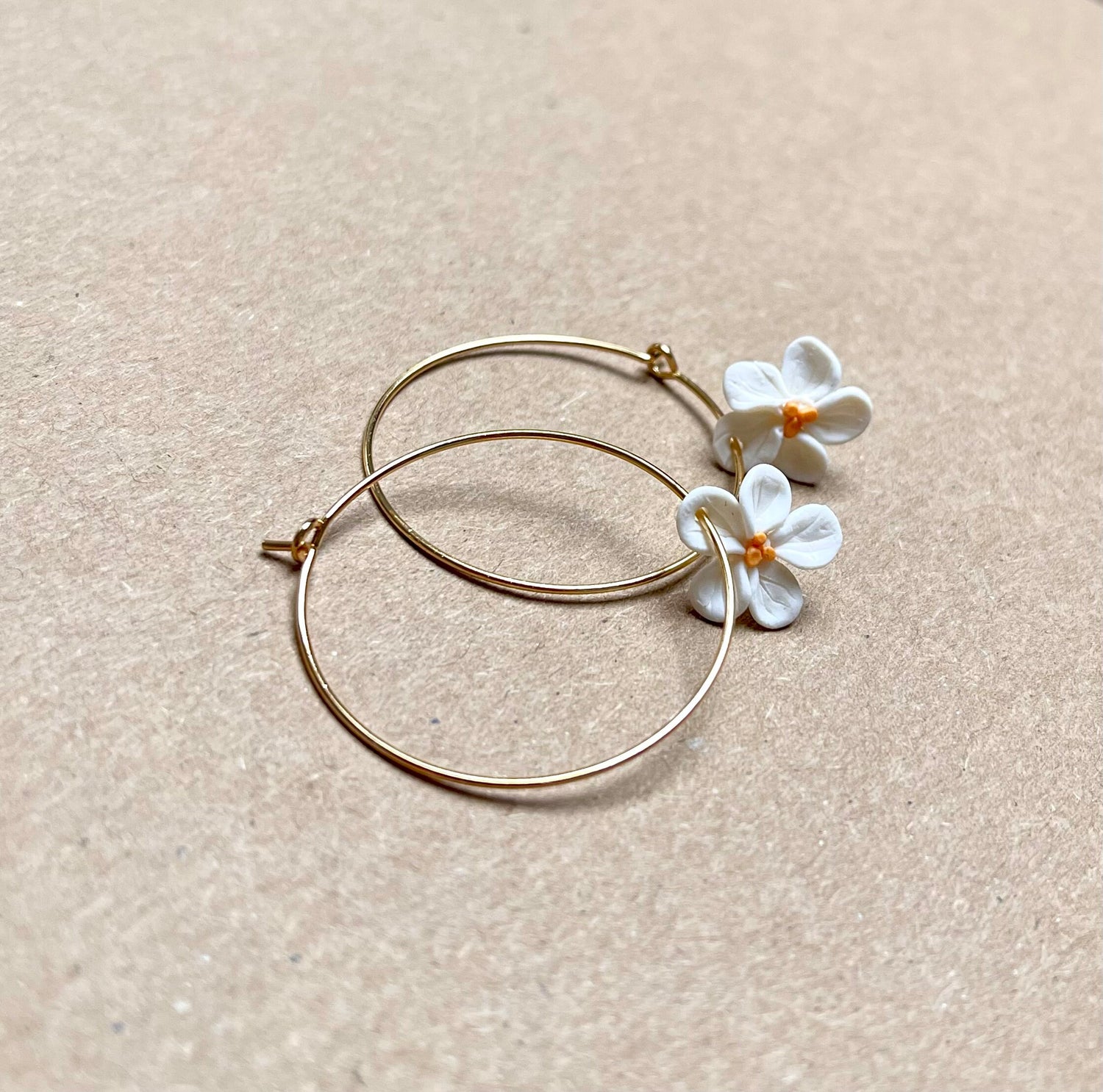 White Flower Hoop Earring